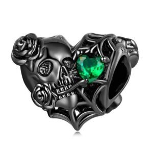 Strieborný prívesok S925 Čierne Srdce s Ružou a Lebkou