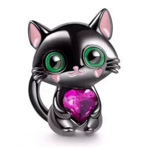 Prívesok zo striebra 925 Čierna mačka so srdcom