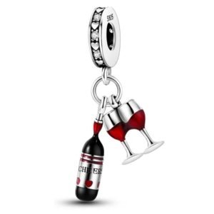 Strieborný prívesok S925 Červené Víno a Dva Poháre