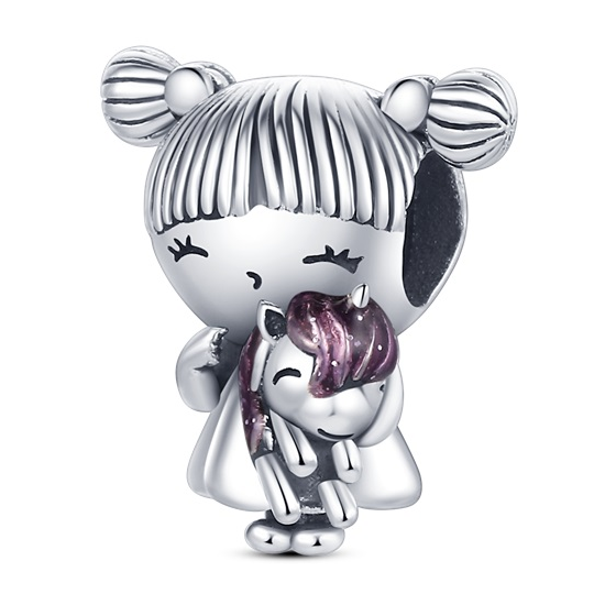 Strieborný prívesok S925 Dievčatko s Jednorožcom