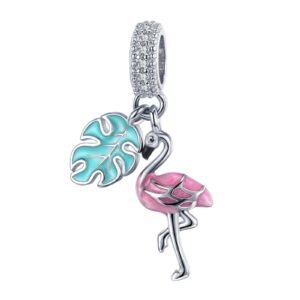 Strieborný prívesok S925 Monstera a Plameniak