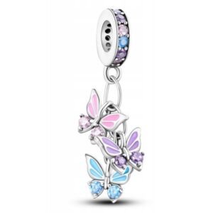 Strieborný prívesok S925 Strieborné farebné motýle