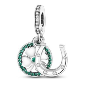 Strieborný prívesok S925 Symboly Šťastia Podkova, Štvorlístok