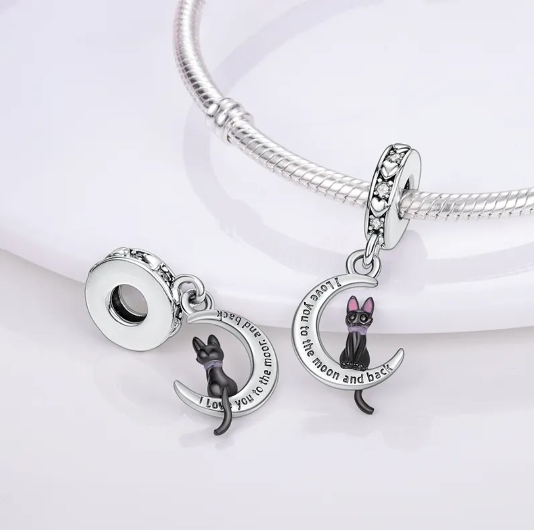 Strieborný prívesok S925 Mačka na Polmesiaci „I love you to the moon and back" – Obrázok 2