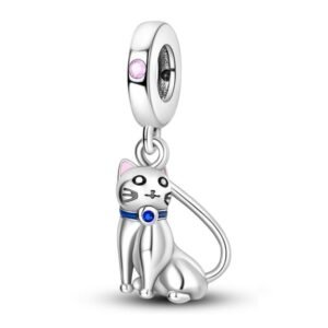 Strieborný Prívesok S925 Mačka s Modrým Obojkom