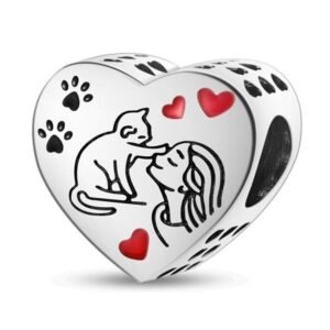 Strieborný prívesok S925 Strieborné Srdce Dievča a Mačka