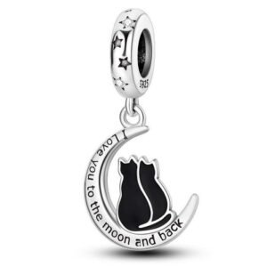Strieborný prívesok S925 Strieborný Mesiac a Čierne Mačky