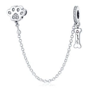 Strieborný prívesok S925 Bezpečnostná Retiazka Labka s Kosťou