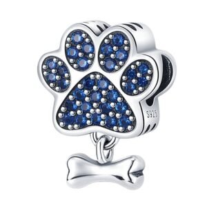 Strieborný prívesok S925 Strieborná Labka s Modrými Zirkónmi a Kosťou