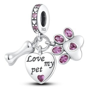 Strieborný prívesok S925 Labka, Srdce, Kosť