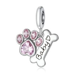 Strieborný prívesok S925 Ružová Labka a Kosť "Baby"