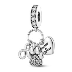 Strieborný Prívesok S925 Psia Labka, Nekonečno, Srdce