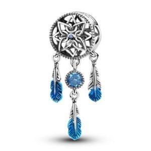 Strieborný prívesok S925 Lapač Snov s Modrými Pierkami