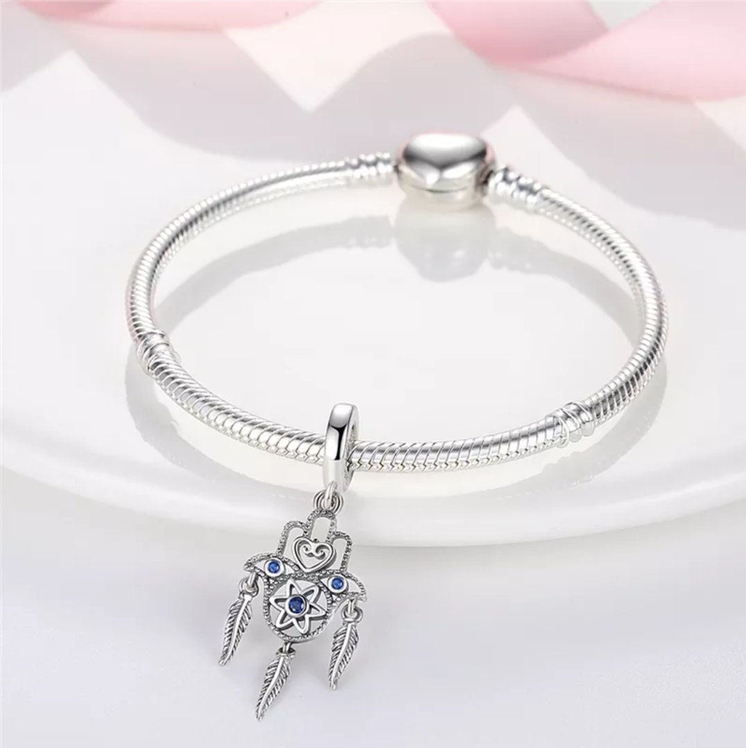 Strieborný prívesok S925 Lapač Snov a Ruka Fatimy – Obrázok 2