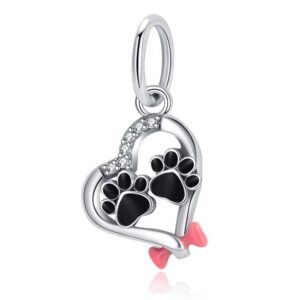 Strieborný prívesok S925 Strieborné Srdce s Čiernymi Labkami
