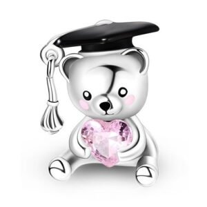 Strieborný prívesok S925 Medveď s Promočnou Čiapkou a Srdcom