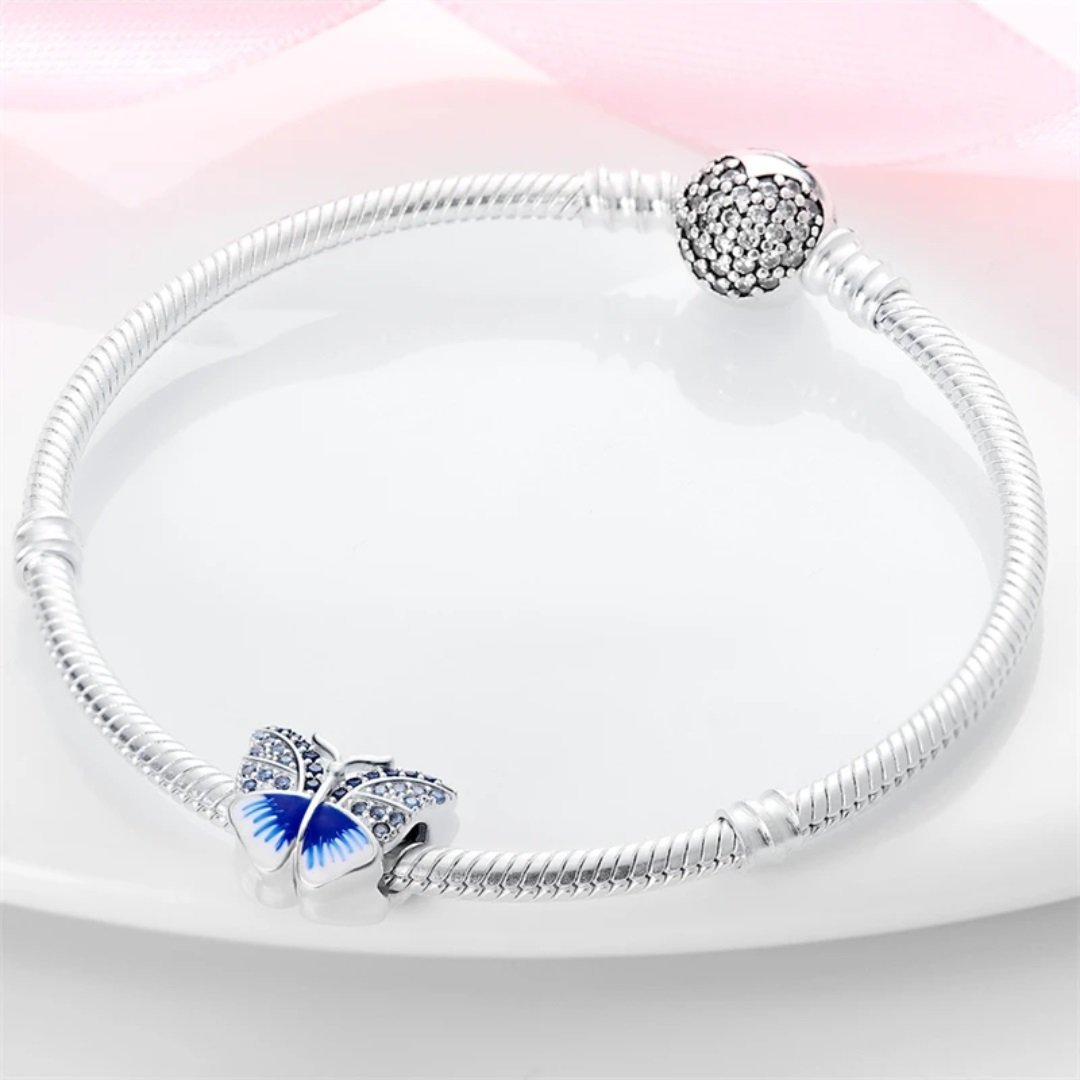 Strieborný prívesok S925 Strieborný modrý motýľ – Obrázok 3