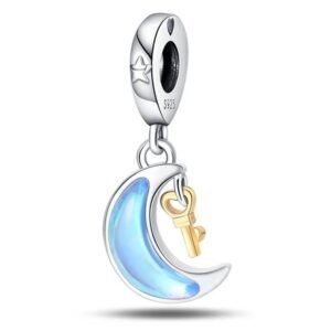Strieborný prívesok S925 Modrý Mesiac a Zlatý Kľúč