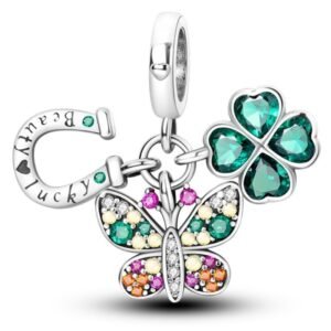 Strieborný prívesok S925 Symboly pre Šťastie Podkova, Štvorlístok, Motýľ