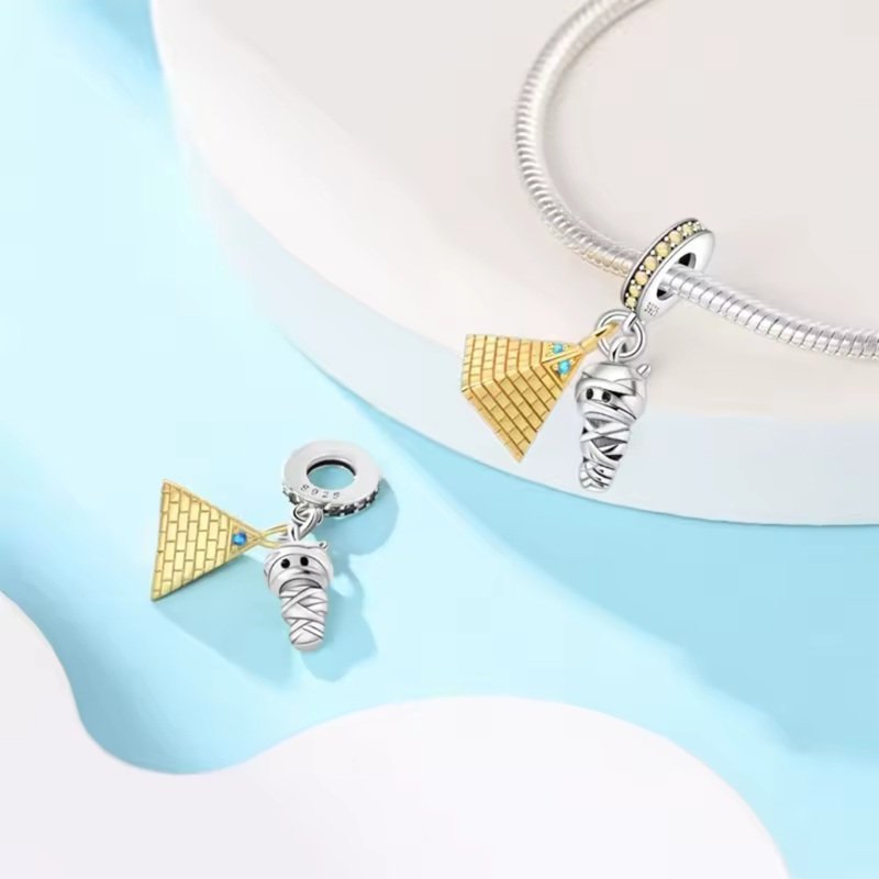 Eurocharms Strieborný Prívesok S925 Egyptská Múmia, Pyramída – Obrázok 2