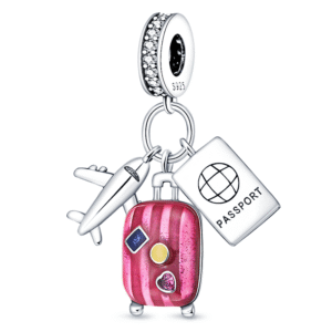 Strieborný prívesok S925 Cestovanie, Lietadlo, Kufor, Pás