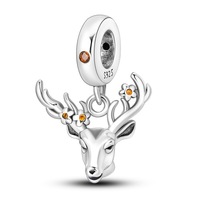 Strieborný prívesok S925 Jeleň s Kvetmi