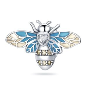 Strieborný prívesok S925 Včielka s modrými krídlami