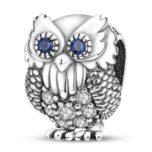 Strieborný prívesok S925 Strieborný Výr s Modrými Očami