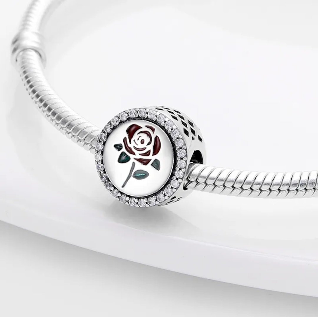Strieborný prívesok S925 Červená Ruža so Zirkónmi – Obrázok 2