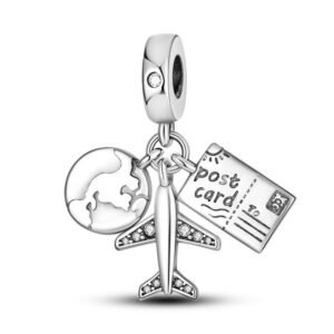 Strieborný prívesok S925 Lietadlo, Glóbus, Pohľadnica