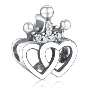 Strieborný prívesok S925 Prepojené Srdcia s Korunkou