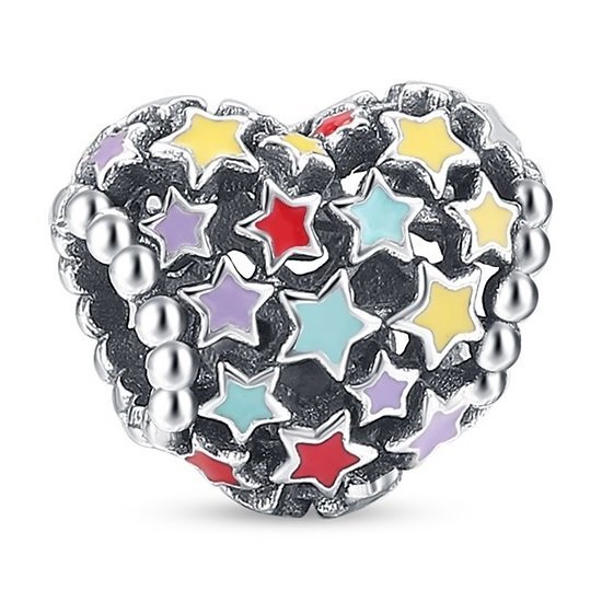 Eurocharms Strieborný prívesok S925 Srdce a Farebné Hviezdy