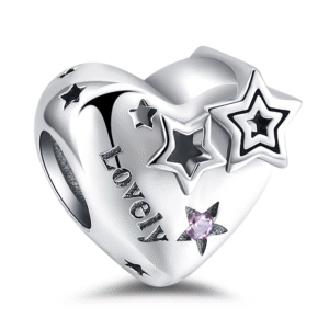 Strieborný Prívesok S925 Srdce s Hviezdami "Lovely"