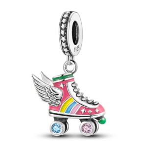 Strieborný prívesok S925 Farebná Koliesková Korčuľa s Krídlami