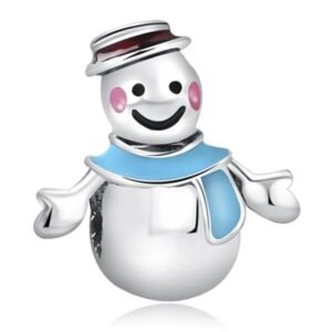 Eurocharms Strieborný Prívesok S925 Snehuliak v Klobúku s Modrým Šálom