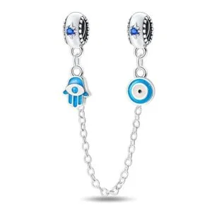 Eurocharms Strieborný Prívesok S925 Bezpečnostná Retiazka Ruka Fatimy a Oko