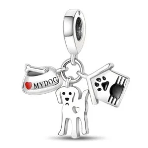 Eurocharms Strieborný Prívesok S925 Psík, Búda a Miska