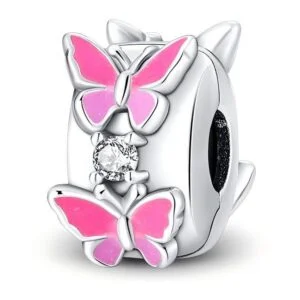 Eurocharms Strieborný Prívesok S925 Ružové Motýle