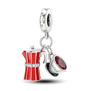 Eurocharms Strieborný Prívesok S925 Kafetierka a Šálka Kávy