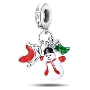 Eurocharms Strieborný Prívesok S925 Snehuliak, Sane a Vianočná Ponožka