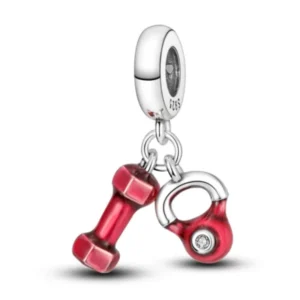 Strieborný prívesok S925 charms Červená činka a kettlebell