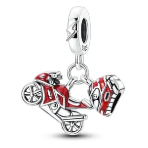 Strieborný prívesok charms 925 Červená motorka a prilba