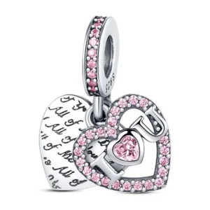 Strieborný prívesok S925 charms Visiace srdcia 2v1 s nápisom "I love you"
