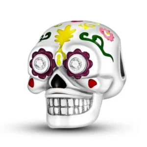 Strieborný prívesok S925 charms Farebná lebka Día de los Muertos