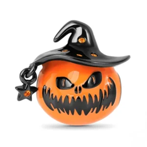 Strieborný prívesok S925 charms Halloweenska tekvica s čarodejníckym klobúkom
