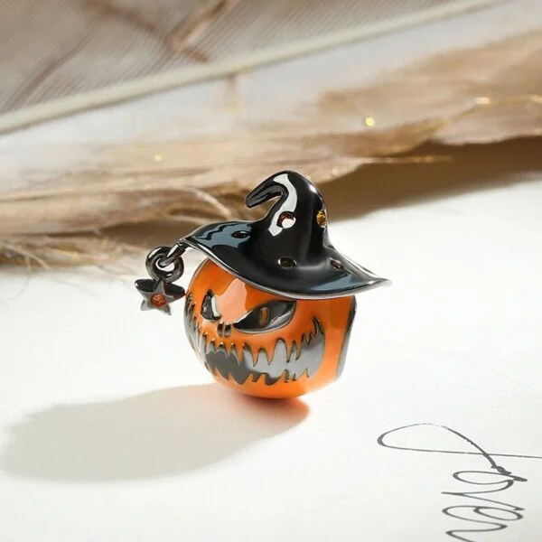Strieborný prívesok S925 charms Halloweenska tekvica s čarodejníckym klobúkom – Obrázok 2