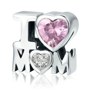 Strieborný prívesok S925 charms I Love Mom so srdiečkami