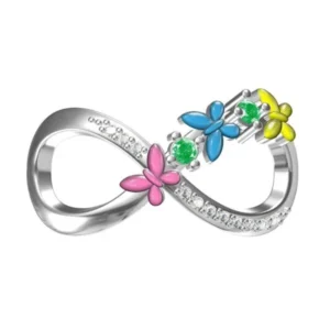 Strieborný prívesok S925 charms Symbol nekonečna s farebnými motýľmi