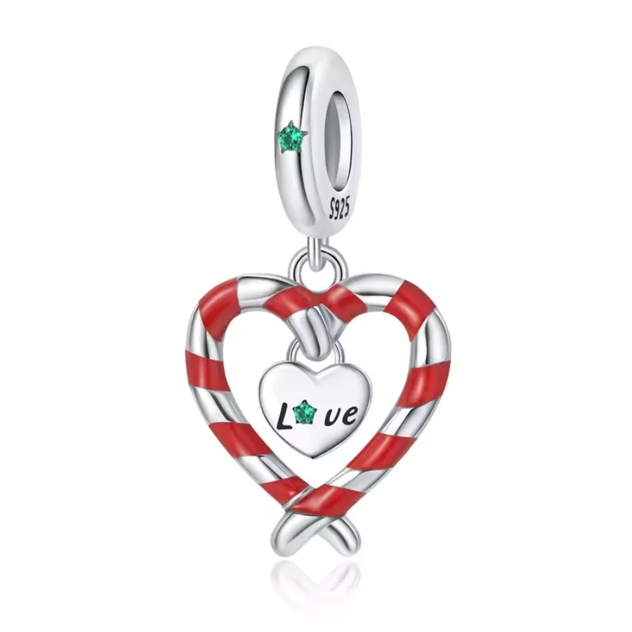Strieborný prívesok S925 charms Srdce z vianočných lízaniek Love